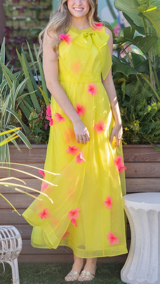 3D Floral Bow Maxi Dress