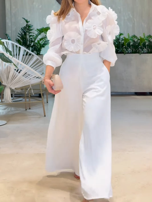 3D Flower See-through Blouse